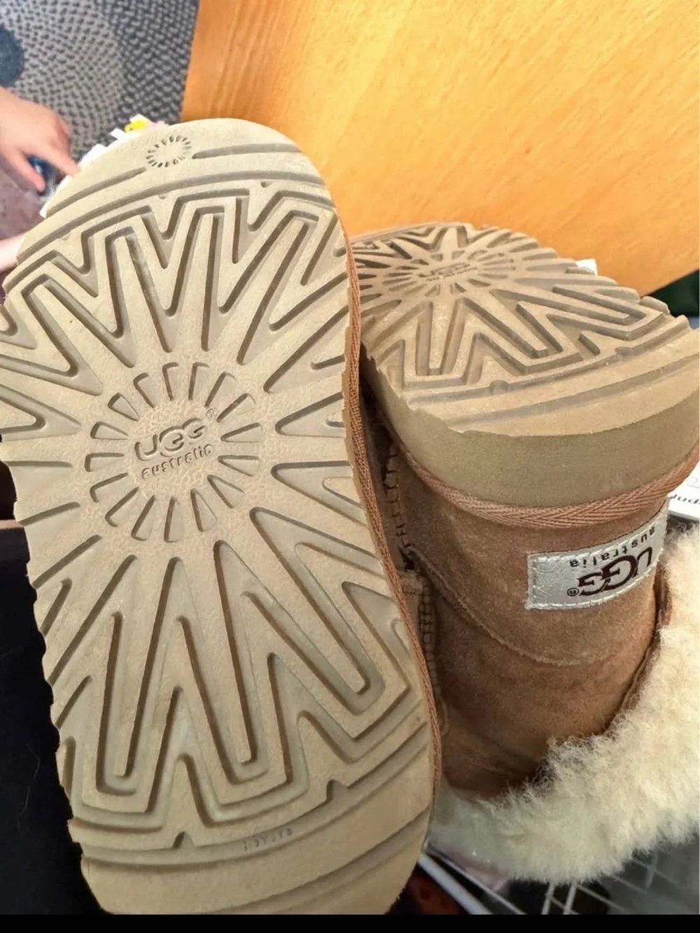 UGG tan Suede Shearling Cuff Slipper Boots
